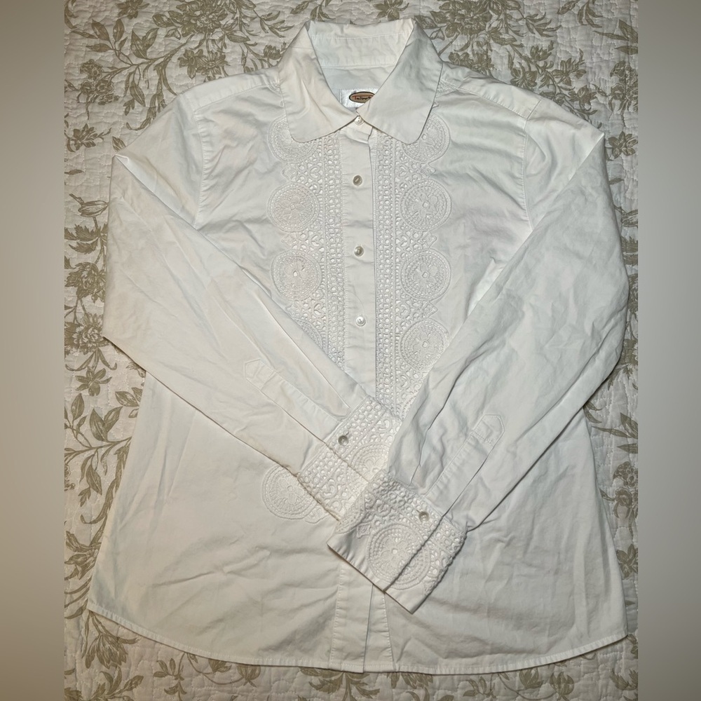 Vintage Talbots Cotton Crochet Button Down Shirt Top, size small 6 Cottagecore